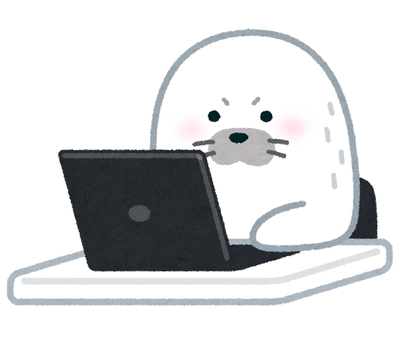 Illustration: A laptop computer is on a desktop, turned away from the viewer. A white seal is seated at the desk, visible from desktop up, and is scowling at a laptop screen.
